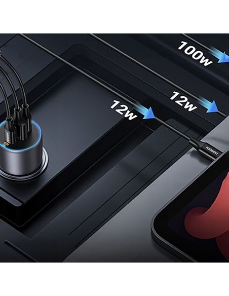 
130 W automobilinis įkroviklis, 2 x USB-C ir 1 x USB-A – pilkas

