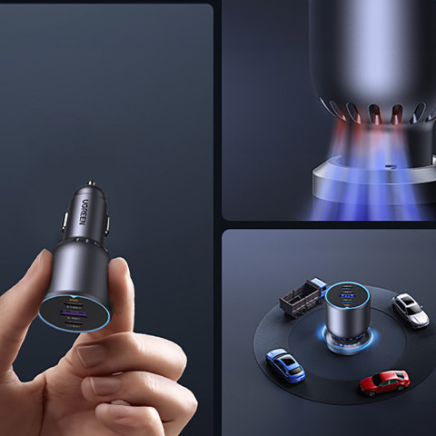 
130 W automobilinis įkroviklis, 2 x USB-C ir 1 x USB-A – pilkas
