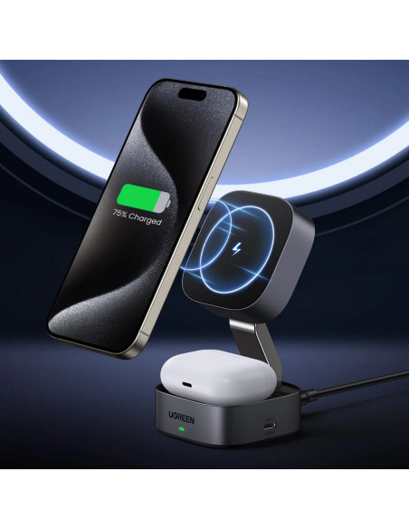 
3 viename „MagSafe Qi“ belaidis telefono ir ausinių įkroviklis su USB-C prievadu – juodas
