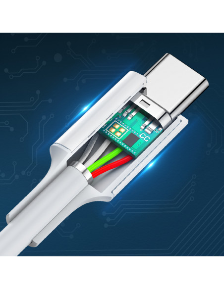 
USB-C - USB-C PD QC AFC 0,5 m kabelis - baltas
