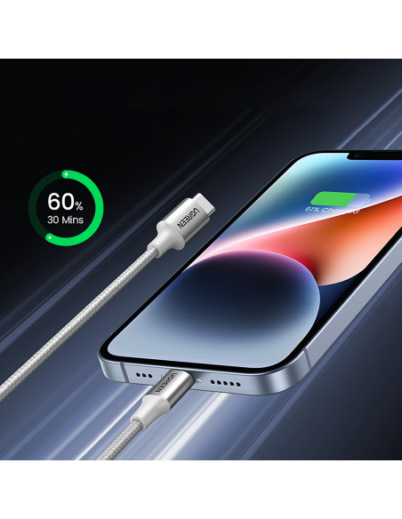 
USB-C - iPhone Lightning MFi kabelis 1 m - sidabrinis
