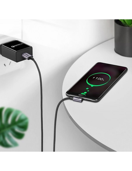 
USB-A - USB-C 3A 3 m kampinis kabelis - pilkas
