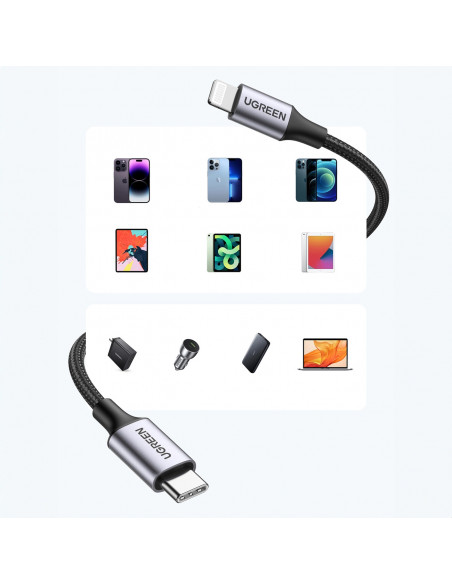 
iPhone Lightning kabelis - USB-C 2.0 MFi 1m - pilkas
