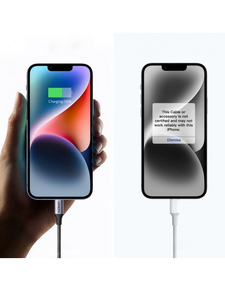 
iPhone Lightning kabelis - USB-C 2.0 MFi 1m - pilkas
