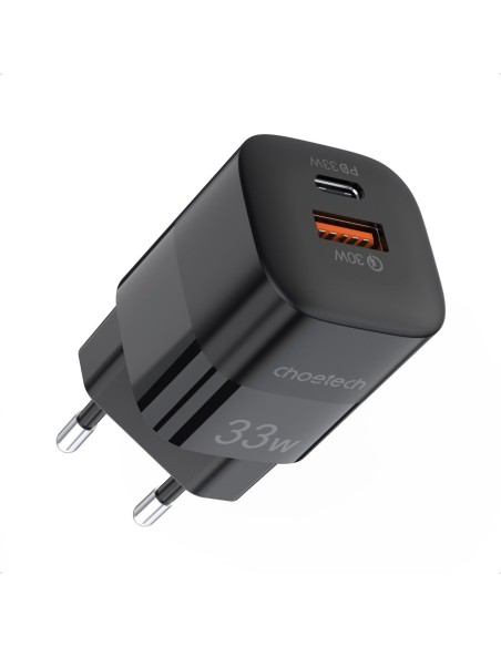 Greitas įkroviklis GaN USB Type C PD QC 33W juodas Greitas įkroviklis GaN USB Type C PD QC 33W juodas
