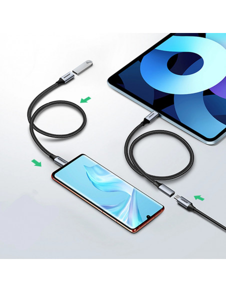 
USB-C PD QC prailginimo laidas 100W 5A 10Gbps 0.5m - pilkas
