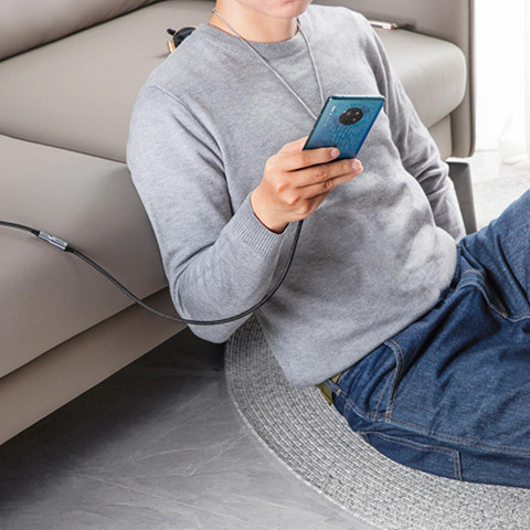 
USB-C PD QC prailginimo laidas 100W 5A 10Gbps 0.5m - pilkas
