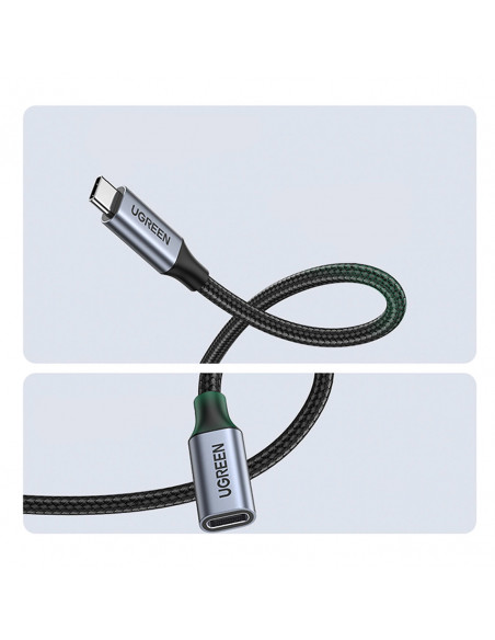 
USB-C PD QC prailginimo laidas 100W 5A 10Gbps 0.5m - pilkas
