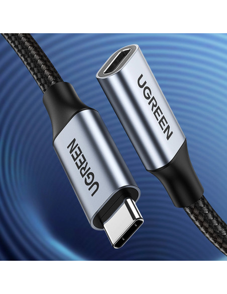 
USB-C PD QC prailginimo laidas 100W 5A 10Gbps 0.5m - pilkas
