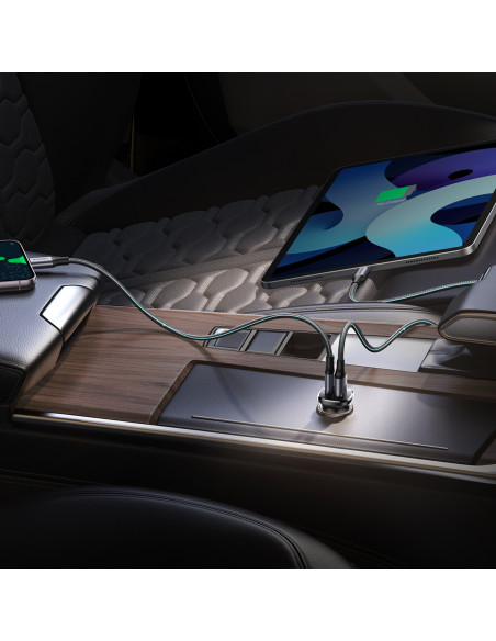 
USB-C USB-A 30W automobilinis įkroviklis – juodas
