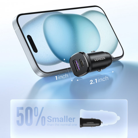 
USB-C USB-A 30W automobilinis įkroviklis – juodas
