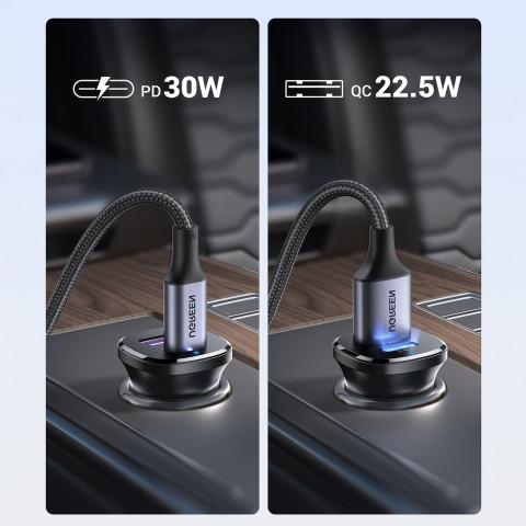 
USB-C USB-A 30W automobilinis įkroviklis – juodas
