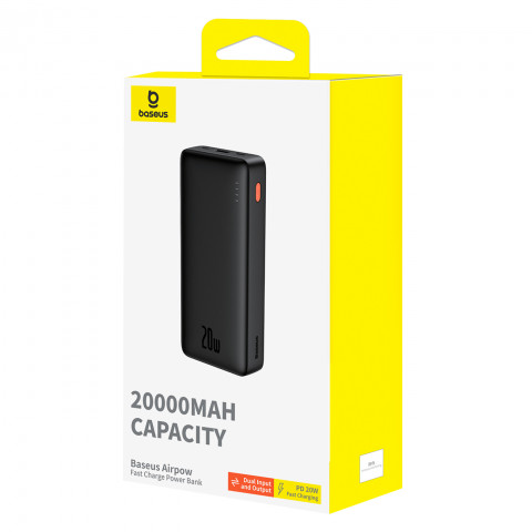 
20000mAh „Airpow 20W“ nešiojama baterija su USB-A - USB-C laidu, 50 cm, juoda
