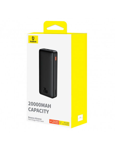 
20000mAh „Airpow 20W“ nešiojama baterija su USB-A - USB-C laidu, 50 cm, juoda

