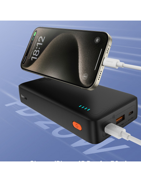 
20000mAh „Airpow 20W“ nešiojama baterija su USB-A - USB-C laidu, 50 cm, juoda
