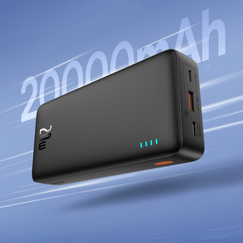 
20000mAh „Airpow 20W“ nešiojama baterija su USB-A - USB-C laidu, 50 cm, juoda

