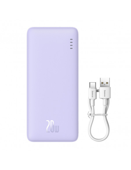 
„Airpow“ greito įkrovimo 20 W 20000 mAh išorinė baterija su 50 cm USB-C laidu – violetinė
