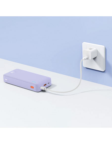 
„Airpow“ greito įkrovimo 20 W 20000 mAh išorinė baterija su 50 cm USB-C laidu – violetinė
