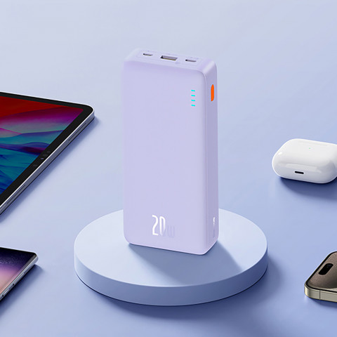 
„Airpow“ greito įkrovimo 20 W 20000 mAh išorinė baterija su 50 cm USB-C laidu – violetinė
