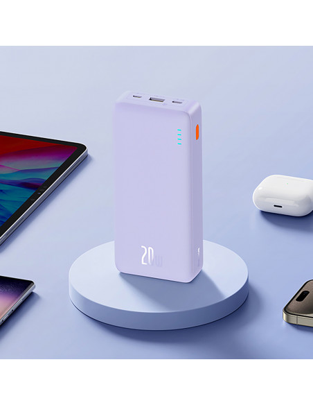 
„Airpow“ greito įkrovimo 20 W 20000 mAh išorinė baterija su 50 cm USB-C laidu – violetinė
