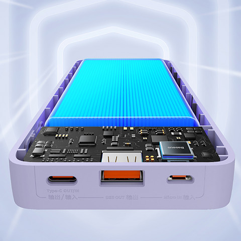 
„Airpow“ greito įkrovimo 20 W 20000 mAh išorinė baterija su 50 cm USB-C laidu – violetinė
