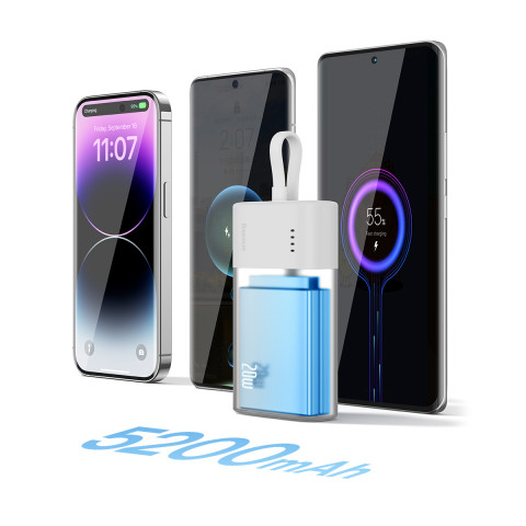 
„Popsicle“ išorinė baterija 5200mAh 20W su „Lightning“ laidu 60W/ 20V/ 3A/ 30cm - balta-žalia
