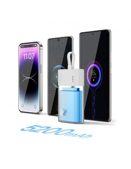 
„Popsicle“ išorinė baterija 5200mAh 20W su „Lightning“ laidu 60W/ 20V/ 3A/ 30cm - balta-žalia
