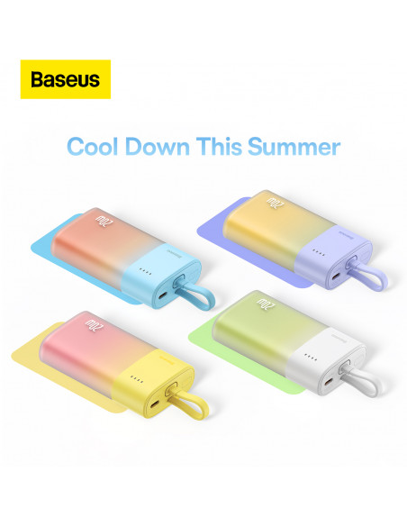 
„Popsicle“ išorinė baterija 5200mAh 20W su „Lightning“ laidu 60W/ 20V/ 3A/ 30cm - balta-žalia
