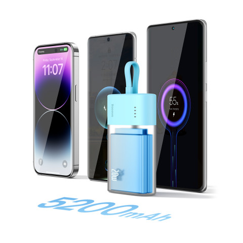 
„Popsicle“ nešiojama baterija 5200mAh 20W su „Lightning“ laidu 60W/ 20V/ 3A/ 30cm - mėlynai oranžinė
