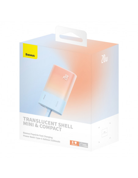 
„Popsicle“ nešiojama baterija 5200mAh 20W su „Lightning“ laidu 60W/ 20V/ 3A/ 30cm - mėlynai oranžinė
