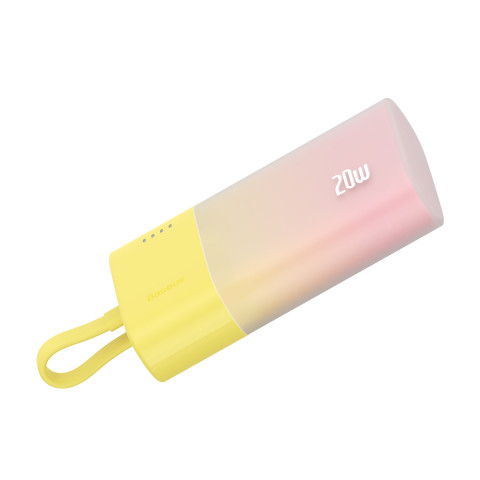 
„Popsicle“ išorinė baterija 5200mAh 20W su „Lightning“ laidu 60W/ 20V/ 3A/ 30cm - geltona-rožinė
