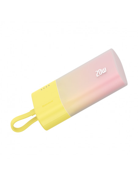 
„Popsicle“ išorinė baterija 5200mAh 20W su „Lightning“ laidu 60W/ 20V/ 3A/ 30cm - geltona-rožinė
