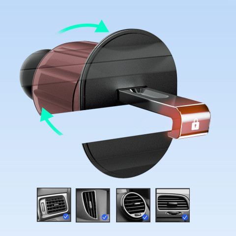 
F2+ išmaniojo telefono laikiklis oro išleidimo angai su spaustuku – juodas
