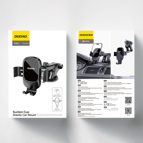 
F5N+ gravitacinis išmaniojo telefono laikiklis su siurbtuku, skirtas priekiniam kabinos stiklui – juodas
