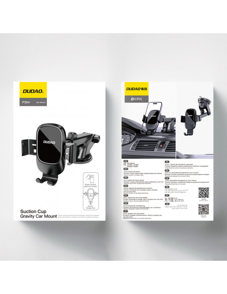 
F5N+ gravitacinis išmaniojo telefono laikiklis su siurbtuku, skirtas priekiniam kabinos stiklui – juodas
