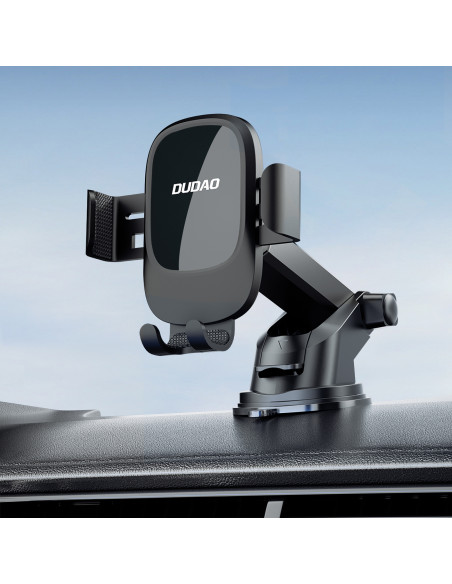 
F5N+ gravitacinis išmaniojo telefono laikiklis su siurbtuku, skirtas priekiniam kabinos stiklui – juodas
