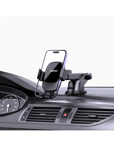 
F5N+ gravitacinis išmaniojo telefono laikiklis su siurbtuku, skirtas priekiniam kabinos stiklui – juodas
