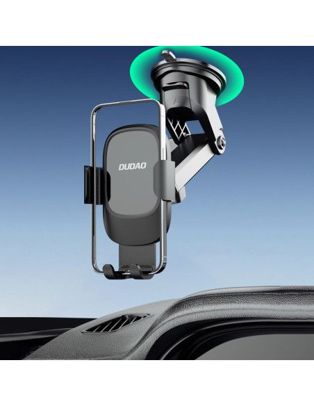 
F5N+ gravitacinis išmaniojo telefono laikiklis su siurbtuku, skirtas priekiniam kabinos stiklui – juodas
