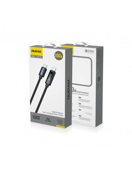 
L7C USB-A - USB-C 100W laidas su LED ekranu 1 m - juodas
