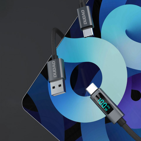 
L7C USB-A - USB-C 100W laidas su LED ekranu 1 m - juodas
