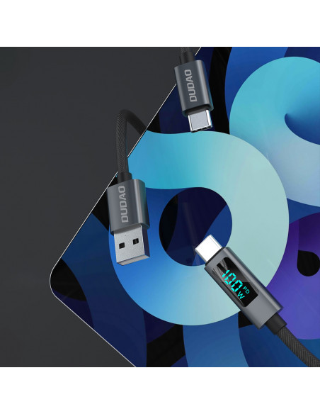 
L7C USB-A - USB-C 100W laidas su LED ekranu 1 m - juodas
