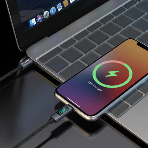 
L7C USB-A - USB-C 100W laidas su LED ekranu 1 m - juodas
