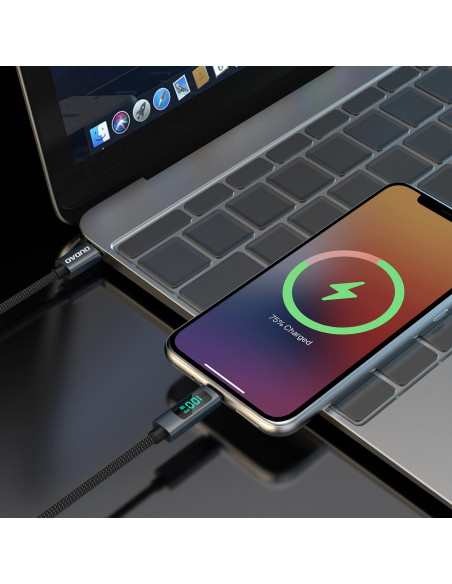 
L7C USB-A - USB-C 100W laidas su LED ekranu 1 m - juodas
