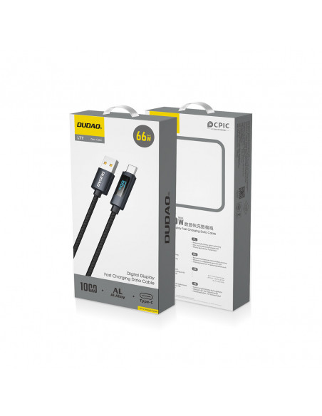 
L7T USB-A - USB-C 66W laidas su LED ekranu 1 m - juodas
