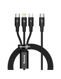 
3in1 laidas USB-C - USB-C / iPhone Lightning / microUSB 20W PD 1.5m - juodas
