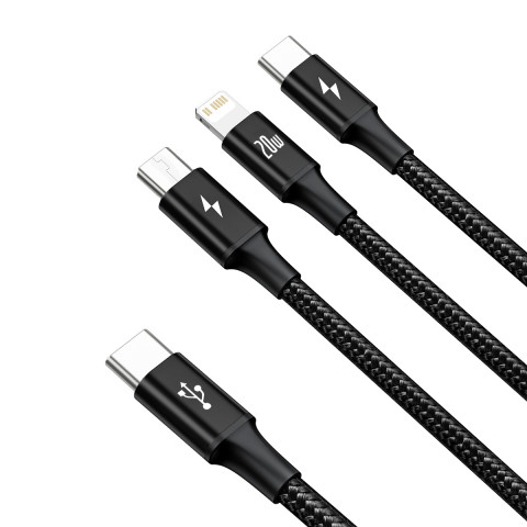 
3in1 laidas USB-C - USB-C / iPhone Lightning / microUSB 20W PD 1.5m - juodas
