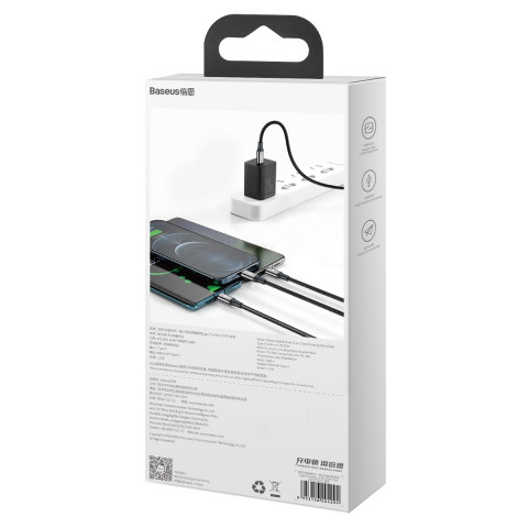 
3in1 laidas USB-C - USB-C / iPhone Lightning / microUSB 20W PD 1.5m - juodas
