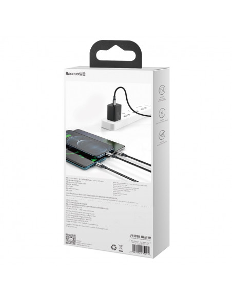 
3in1 laidas USB-C - USB-C / iPhone Lightning / microUSB 20W PD 1.5m - juodas

