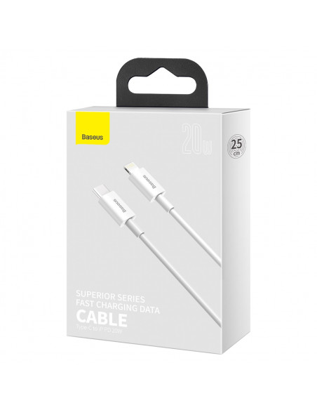 
„Superior“ serijos USB-C / „Lightning PD“ 20 W 2 m laidas – baltas
