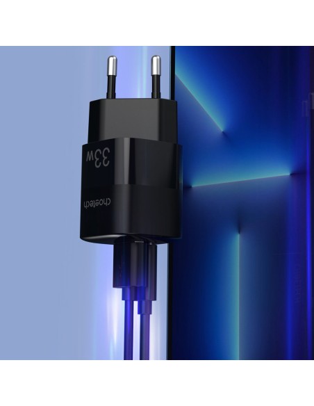 Greitas įkroviklis GaN USB Type C PD QC 33W juodas Greitas įkroviklis GaN USB Type C PD QC 33W juodas